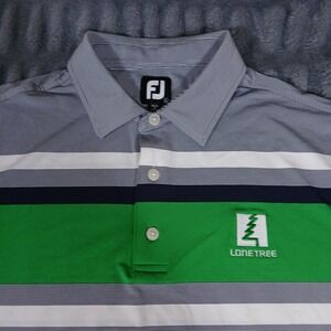 FootJoy Golf Polo Shirt Mens L Lone Tree Striped Performance Athletic Gray